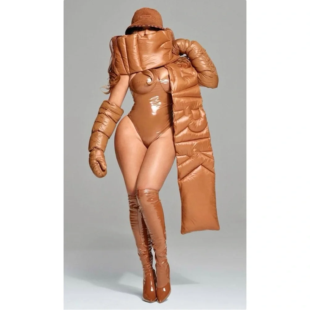 NWT Ivy Park x Adidas Limited Edition Brown Padded Puffy Puffer Ski Gloves sz M